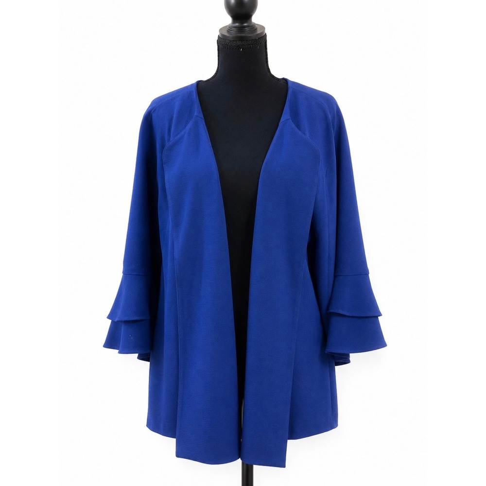 Bob Mackie Wearable Art Royal Blue Open Front Ruffle Sleeve Jacket Cardigan 1X